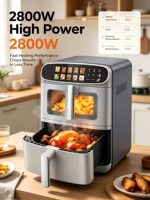 Friteuse à air intelligente multifonctionnelle de grande capacité 12L pour la maison, double compartiment, écran tactile, fenêtre de visualisation, puissance 2800W