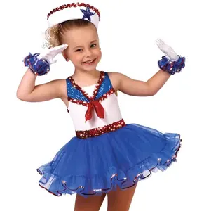 लड़की चरण पोशाक झोंके स्कर्ट वेशभूषा लड़की राजकुमारी नृत्य पोशाक नाविक नौसेना बच्चों सेक्विन चोली शो बैले नृत्य पोशाक