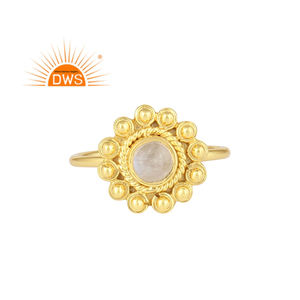 แหวนชุบทองลายดอกไม้เงิน925แหวนพลอยสีรุ้งอัญมณีคอลเลกชันวินเทจ - Product Image 1