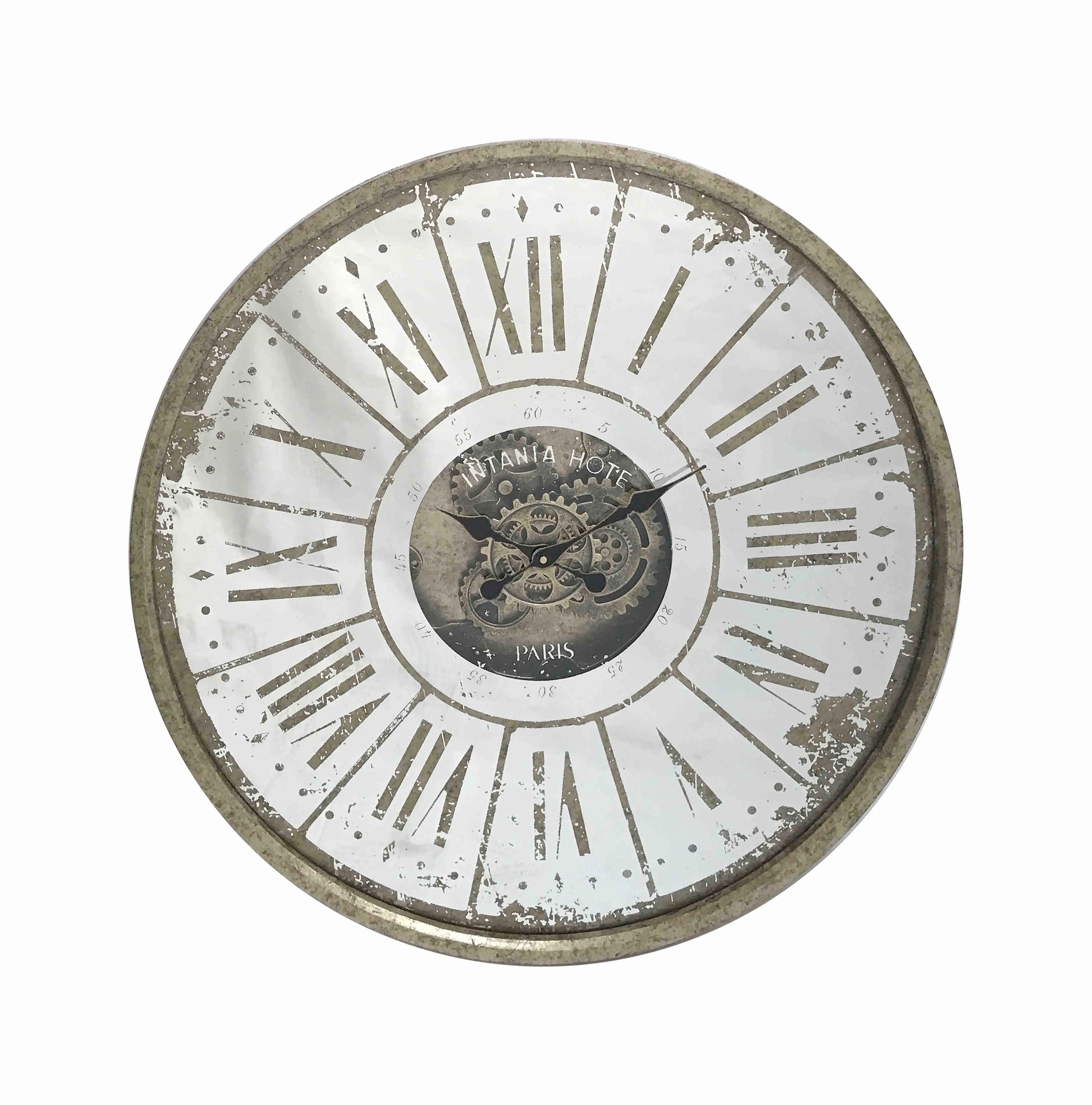 Große antike dekorative Spiegel wanduhr und Getriebe mechanismus mit römischen Ziffern Quarz wanduhr