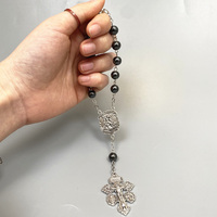 Hématite Décennie Chapelet Homard Griffe Perles En Pierre Naturelle St.Michael Médaille Crucifix Argent Catholique Bracelet Auto Chapelets