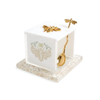 Ensemble de vaisselle à miel en lucite abeille dorée, bol à miel en acrylique avec assiette, cuillère abeille dorée, pour la table de Rosh Hashanah, Judaica, pour le Nouvel An juif