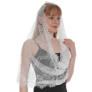 Cape de mariage <span class=keywords><strong>vintage</strong></span> blanche, voile de chapelle noir, châle en dentelle pour femme musulmane, écharpe, mantilles de messe latine, voiles catholiques pour l'église, voiles de mariée - Product Image 2