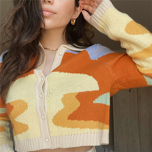 Custom OEM ODM Logo Women's <strong>Thin</strong> Jacquard Knitwear Top Cardigan Sweater Print Pattern Casual <strong>Ladies</strong> <strong>Jumper</strong> for Autumn/Winter - Product Image 2
