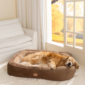 Luxury Soft Large Dog <b>Nest</b> Removable Cover Striped Modern Warm Rectangle Pet <b>Bed</b> for Cats & Dogs Comfortable Sleep - Product Image 1
