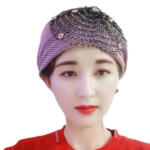 Chapeau pour femme, foulard musulman africain tendance en acrylique avec embellissements perlés et pompons, respirant et écologique - Product Image 5