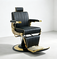 Fauteuil de Barbier Professionnel de Luxe Noir avec Finition Dorée, Robuste, Hydraulique et Inclinable pour Salon de Coiffure