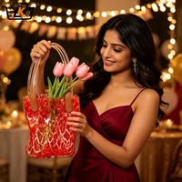 Vase en verre en forme de sac à main avec poignée, couleur naturelle, vase pour fleurs, centre de table, décoration intérieure, OEM ODM