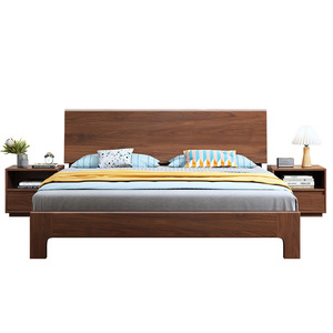 Lit en bois massif noyer 1,8 m, lit plateforme king size, style moderne minimaliste nordique, meubles de chambre à coucher - Product Image 4
