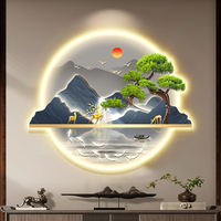 Décoration Murale LED Moderne de Luxe, Art Mural Paysager, Finition Porcelaine, Cristal, pour Chambre, Fond de Canapé, Salon