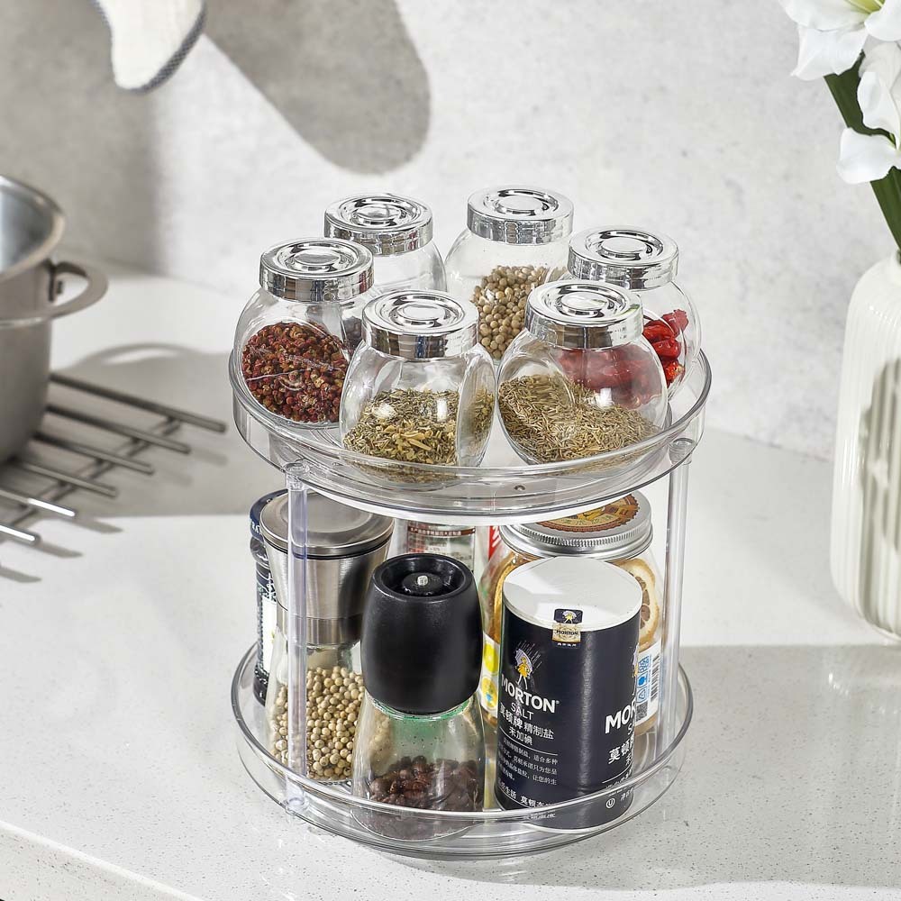 Vacane Clear 9 Inch Lazy Susan Turntable - PET Plastic Organizer For Pantry, Cabinet, Countertop