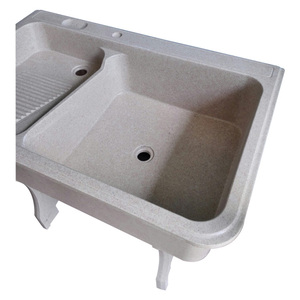 Lavabo da Giardino in Marmo Artificiale Monoblocco, <span class=keywords><strong>Vasca</strong></span> in Fibra di Vetro e Plastica con Asse per Lavare, per Balcone e Lavanderia - Product Image 1