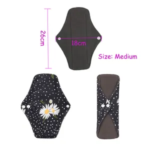 18x26cm medium flow reusable sanitary towel napkin AIO hygiene intimate menstrual cloth lady pads bamboo charcoal pad