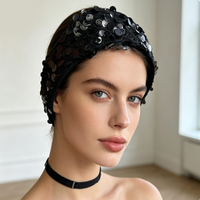 Serre-têtes larges en dentelle unie avec sequins, élégants, brodés, antidérapants, décoratifs et simples