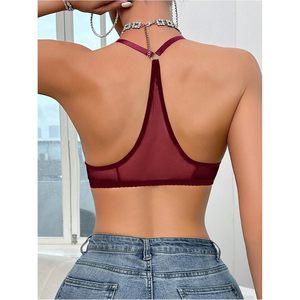 Soutien-gorge bralette personnalisé pour femme en maille transparente, fermeture avant, décolleté plongeant en V, sans armatures, lingerie sexy, bonnet triangle - Product Image 3