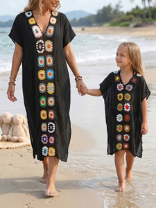 Factory Wholesale Mother <strong>Daughter</strong> Matching Beach Dress Set Hand Crochet Flower Patchwork Kids Girls Summer Cover up - Product Image 5