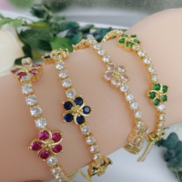 Gelang Wanita Cantik JML Wholesale, Gelang Zirkon Clover, Gelang Tenis Emas Laminasi 14K Berbentuk Bunga untuk Hadiah