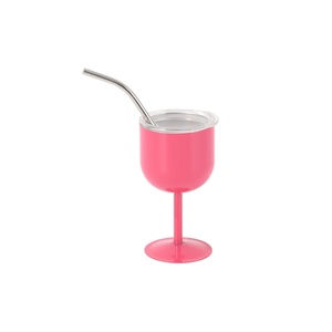 Verre à vin personnalisé en acier inoxydable double paroi de 4 oz avec mini paille à ventouse pour vin rouge / Design moderne pour les entreprises - Product Image 5
