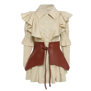 새로운 가을 겨울 여성 캐주얼 드레스 현대 틈새 디자인 주름 긴 소매 두 조각 셔츠 드레스 유럽 의류