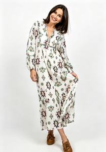 Vestido Maxi Holgado de Estilo Bohemio para Mujer, Estampado de Acuarela Verde, Cuello en V, Manga Larga, para Vacaciones de Verano - Product Image 5