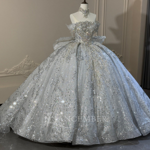 Robe de mariée de bal éblouissante à col bateau et épaules dénudées avec strass XS294 - Product Image 2