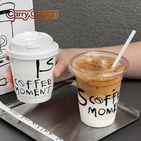 Gobelets en plastique PET transparents jetables de 400 ml (14 oz) avec couvercle à bec et paille pour boissons froides, personnalisables avec logo