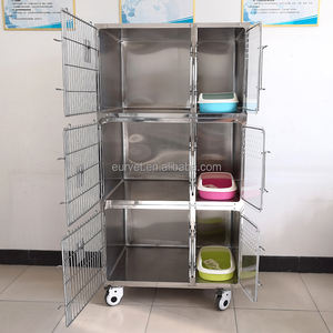 EUR PET Casa de perro pequeña transpirable 6 puertas Jaula de animales veterinarios 3 capas 304 Jaula de gato móvil de acero inoxidable - Product Image 4