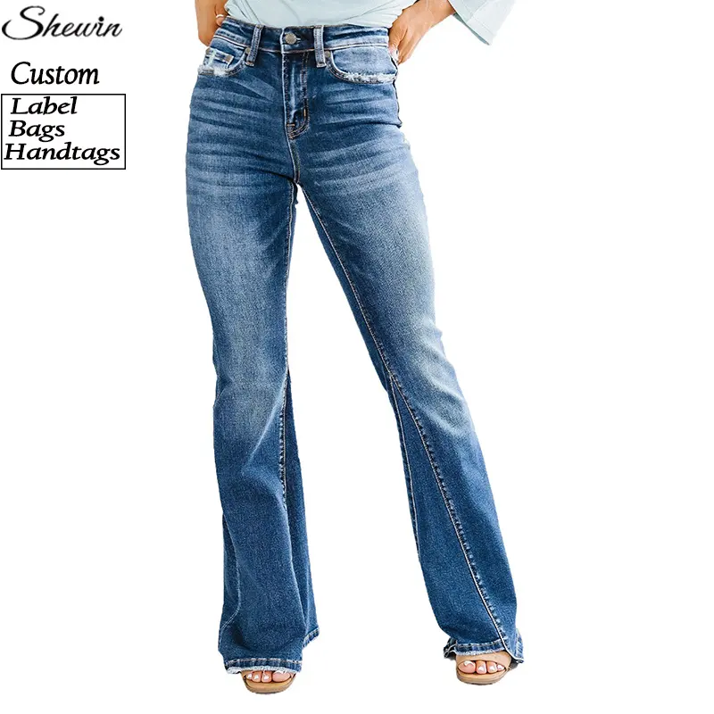 Fashion Vaqueros De Mujer Al Por Mayor Wide Distressed Jeans Women Casual Vintage Wholesale Flare Jeans