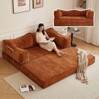 Sofá Cama Modular de Tela, Plegable, de Doble Uso, con Relleno de Esponja, Diseño Moderno Vintage para Sala de Estar de Apartamentos Pequeños