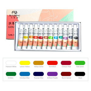Mini Gouache Pigment Peinture En Plein Air Voyage Ensemble Portable Bois 8 Grille Peinture Palette avec Peinture Cahier Eau Stylo Clip - Product Image 2