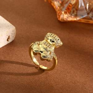 Anillo Zoryn con diseño de oso de peluche estilo vintage, chapado en cobre con circonitas coloridas, incrustaciones de circonita, chapado en oro de 18 quilates, anillo abierto con oso de peluche colorido - Product Image 3