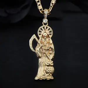 Yk High Quality And Polished Nuestra Senora De La Santa Muerte Pendant Holy Death Grim Reaper Finish Charm Oro Laminado 14K Gold