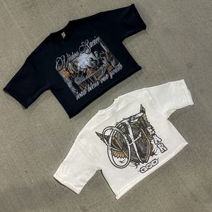 T-shirt à manches courtes pour homme, col roulé, tissu tricoté, coupe ample, imprimé DTG avec logo personnalisé, streetwear surdimensionné - Product Image 1