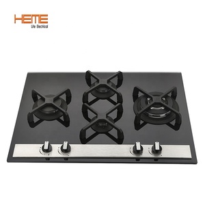 Black Tempered Glass 4 Burner Built in Gas <b>Stove</b> With Cast Iron Pan Support Cooktop - Product Image 1