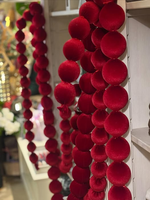 Guirlande de boules en velours rouge, ornements en pompons de tissu, décorations suspendues pour arbre de Noël, fenêtre, cheminée, fête à domicile