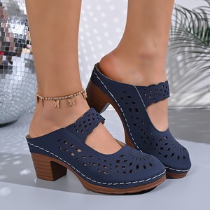 Nouvelles sandales d'été 2026 pour femme à talon compensé et bout fermé, style pêcheur, talon carré, fermeture à boucle, dessus en PU tendance, semelle en caoutchouc - Product Image 1