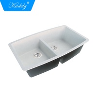 Vente en gros de bols doubles en granit brossé à bas quantité minimale de commande, deux trous, sans robinet, évier de cuisine en quartz sous le comptoir