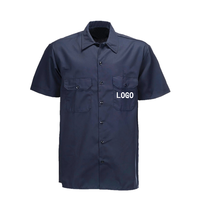 Chemises de travail uniformes d'usine en sergé de coton brodé avec logo, à manches courtes, boutonnées, avec poche avant, pour hommes, vente en gros