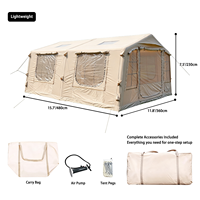 Grand 17.28 ㎡   Tente gonflable en coton TC, toile 210g, 1 chambre, 1 salon, villa de glamping avec 3 puits de lumière