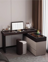 Ensemble de commodes modernes de luxe en bois massif à 5 tiroirs, miroir éclairé extensible, organisateur de maquillage, rangement mural pour chambre et hôtel