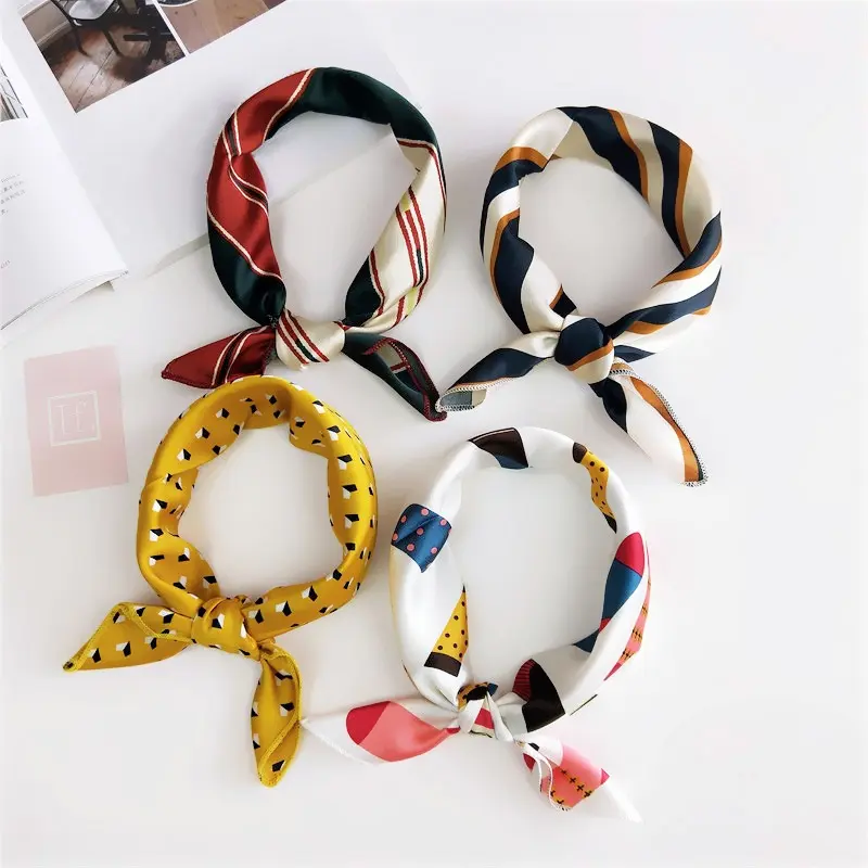 Square Silk Scarf Women Fashion Print Small Neck Scarfs Office Lady Hair Band Foulard Hand Kerchief Female Bandana Shawl 2020