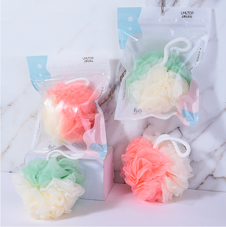 LMLTOP Custom Logo Natural Shower Sponge Ball Accesory Super Soft Bubble Bath Sponge Body Scrub Exfoliating Mesh Bath Ball C066