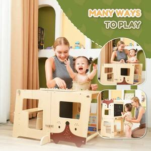 Torre de aprendizaje de madera maciza 3 en 1, silla de escalada Montessori plegable para niños con pasamanos - Product Image 1