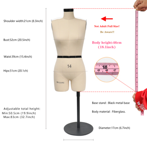 Vestido de Fibra de Vidrio a Media <span class=keywords><strong>Escala</strong></span>, Maniquí de Medio Cuerpo, Costura <span class=keywords><strong>1</strong></span>:<span class=keywords><strong>2</strong></span>, Base de Metal, Sastre, Drapeado, Talla 14, Mujer, DL262 - Product Image 2