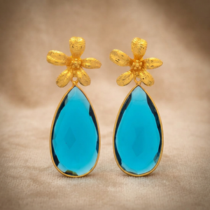 Boucles d'oreilles pendantes ethniques plaquées or avec pierres précieuses et motif floral, ensemble de boucles d'oreilles unisexe en onyx, nouveau style pour la jeune génération - Product Image 2