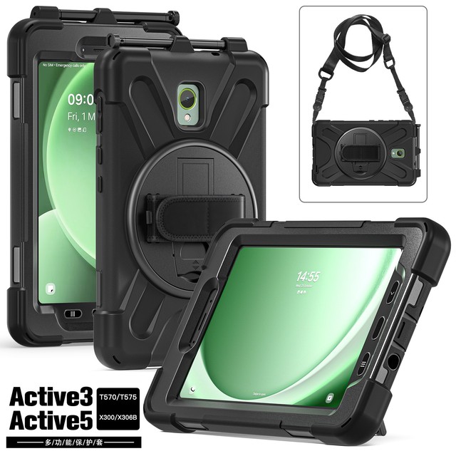 Case for Samsung Galaxy Tab Active 3 / Active 5 (T570/T575/X300/X306B) 8.0" 2024/2020 Rugged Case Swivel Stand Hand strap cover