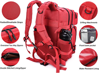 Sac à dos tactique pour homme personnalisé rouge 45L avec porte-gobelet, imperméable, système Molle, sac à dos isotherme pour la gym