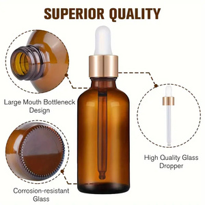 30ml 1Oz 50ml 100ml piatto rotondo ambra vetro contagocce bottiglia di vetro con tappo contagocce dorato per <span class=keywords><strong>olio</strong></span> essenziale - Product Image 3