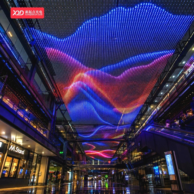 Full Color Transparent LED Wall Display Screen Digital Poster Wayfinding Indoor/Outdoor Grille Mesh IP65 Rating Point Lights