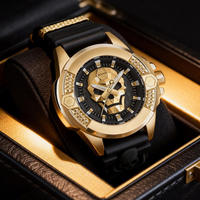 Montre mécanique automatique pour homme, boîtier plaqué or, bracelet en silicone noir, style hip-hop rock, grand cadran, montre-bracelet de luxe, cadeau de fête